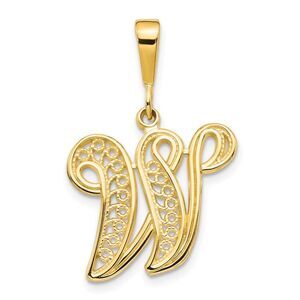 14k Yellow Gold, Maci Collection, LG Filigree Script Initial W Pendant
